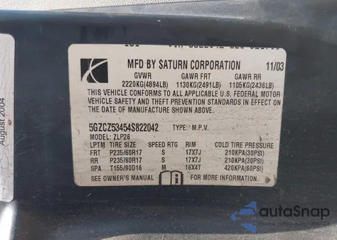 2004 Saturn Vue V6 from USA, damaged, VIN 5GZCZ53454S822042